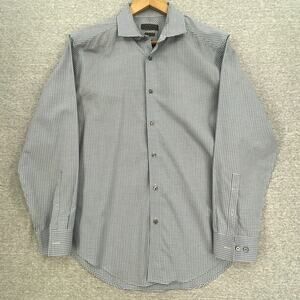 Calvin Klein Shirt Mens 16 Blue Black Button Up Long Sleeve Slim Fit Non Iron